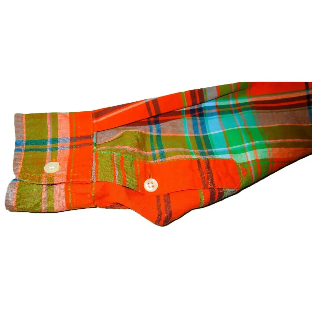 Ralph Lauren Boys Bright Plaid Button Down Shirt Orange Green Blue Size Small 8